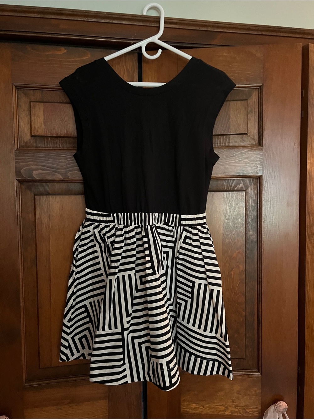 kate spade Black and White Geometric Fit-and-Flare Mini Dress